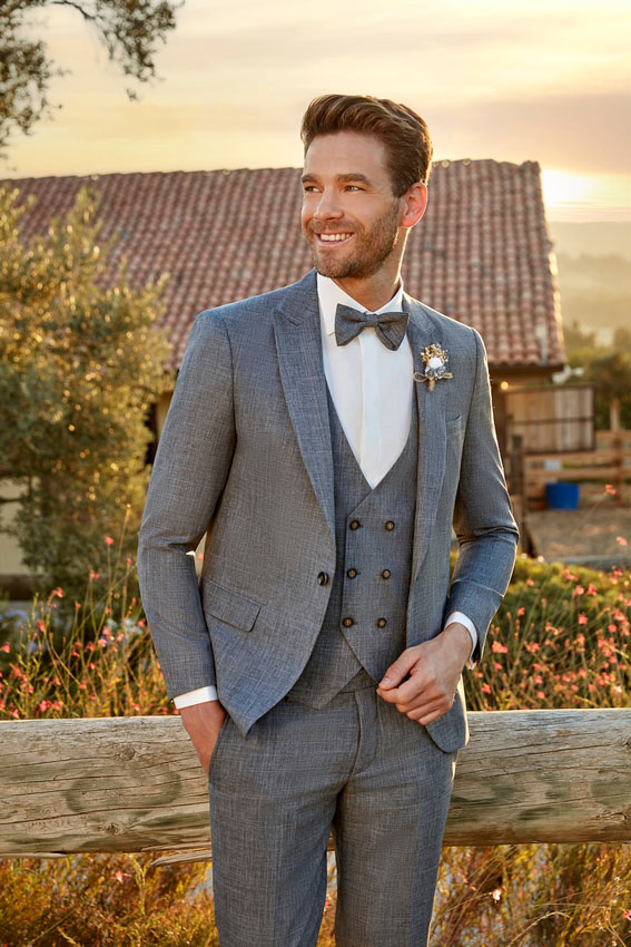 Costume homme en toile chiné gris