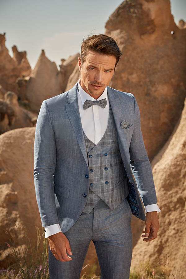 Costume homme style bohème gris bleuté