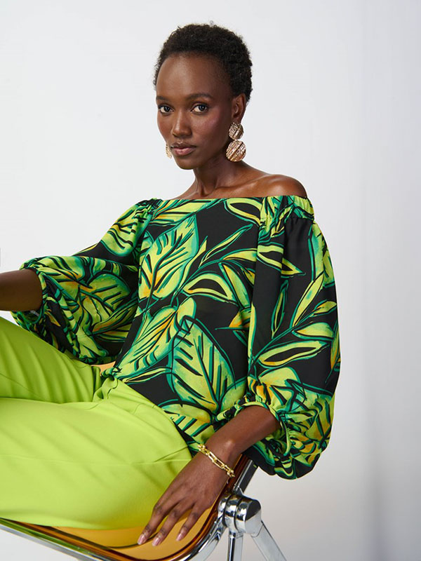 Tunique mousseline décolleté bateau imprimé vert